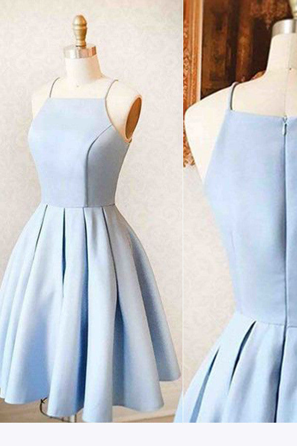 Satin Light blue Simple Short Prom ...